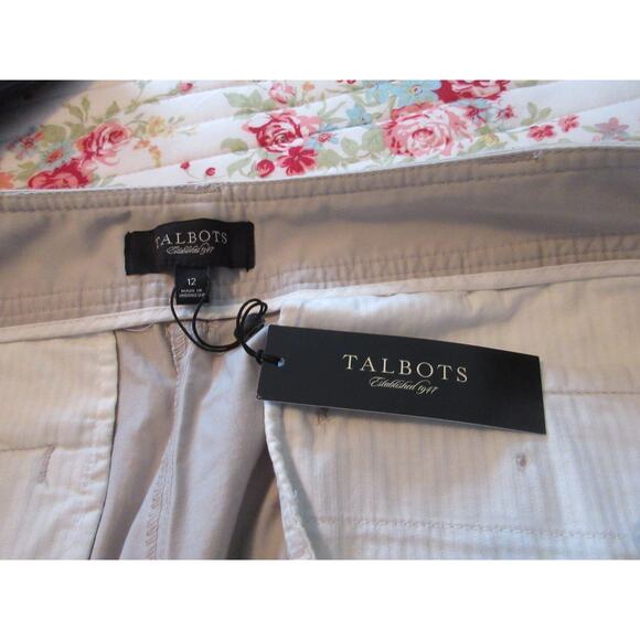TALBOTS Womens Size 12 Khaki Beige Cotton Blend Flat Front Bermuda Shorts NWT - Picture 4 of 10